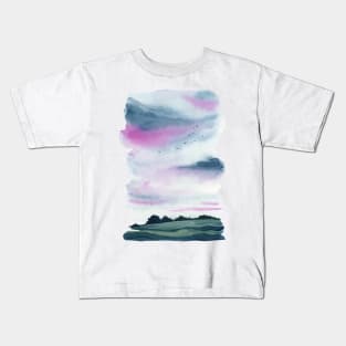 Pink Watercolor Sunset Kids T-Shirt